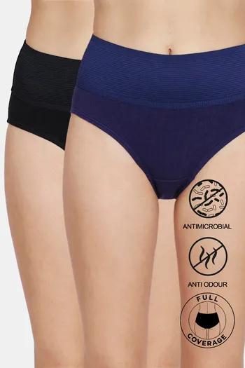 Buy Zivame Anti-Microbial High Rise Full Coverage Tummy Tucker Hipster Panty  (Pack of 2) - Assorted at Rs.449 online