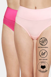 Buy Zivame Tummy Tucker Hipster High Rise Anti-Microbial Panty (Pack of 2) - Pink Yarrow Peach Pearl