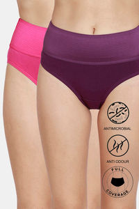 Buy Zivame Tummy Tucker Hipster High Rise Anti-Microbial Panty (Pack of 2) - Purple Potion Pink Yarrow