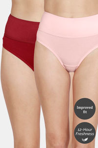 Buy Zivame Tummy Tucker Hipster High Rise Anti-Microbial Panty (Pack of 2) - Tomato Peach Pearl