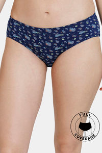 Buy Zivame Hand Drawn Medium Rise Full Coverage Hipster Panty - Medieval Blue