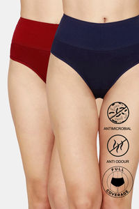 Buy Zivame Tummy Tucker Hipster High Rise Anti-Microbial Panty (Pack of 2) - Navy Maroon