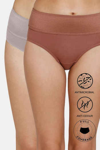 Buy Zivame High Rise Full Coverage Anti-Microbial Tummy Tucker Hipster Panty (Pack of 2) - Assorted