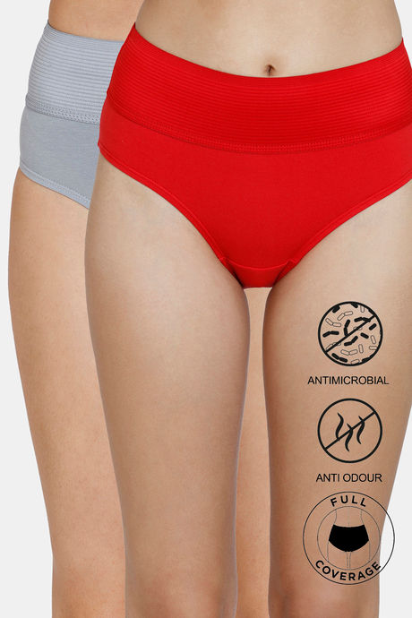 Buy Zivame Anti-Microbial High Rise Full Coverage Tummy Tucker Hipster Panty  (Pack of 2) - Assorted at Rs.350 online
