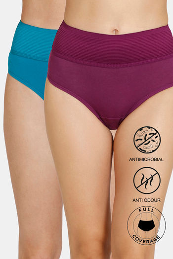 Buy Zivame Anti-Microbial High Rise Full Coverage Tummy Tucker Hipster Panty  (Pack of 2) - Assorted at Rs.454 online