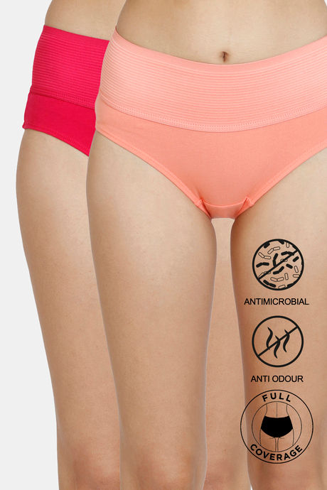 Zivame Anti-Microbial High Rise Full Coverage Tummy Tucker Hipster Panty (Pack of 2) - Multicolor