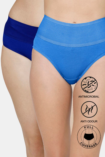 Zivame High Rise Full Coverage Tummy Tucker Hipster Panty Pack of 2 Lb Blue Prncs Blue