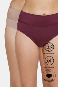 Buy Zivame High Rise Full Coverage Tummy Tucker Hipster Panty (Pack of 2) - Roebuck Fig