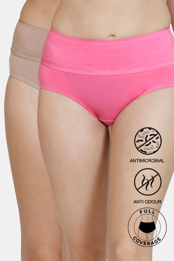 Zivame High Rise Full Coverage Tummy Tucker Hipster Panty (Pack of 2) - Assorted