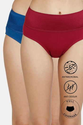 Buy Zivame High Rise Full Coverage Anti-Microbial Tummy Tucker Hipster Panty (Pack of 2) - Assorted