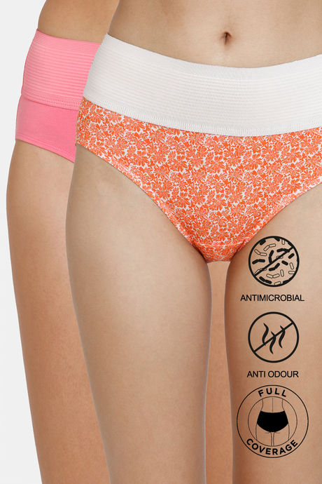 Zivame Anti-Microbial High Rise Full Coverage Tummy Tucker Hipster Panty  (Pack of 2) - Assorted
