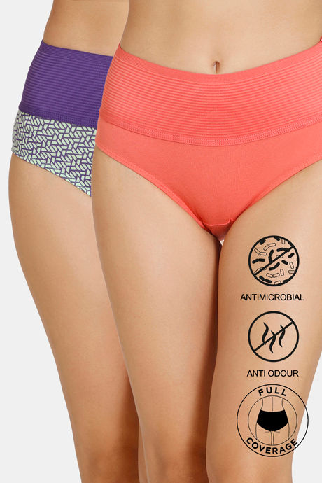 Zivame Anti-Microbial High Rise Full Coverage Tummy Tucker Hipster Panty  (Pack of 2) for Women - Assorted