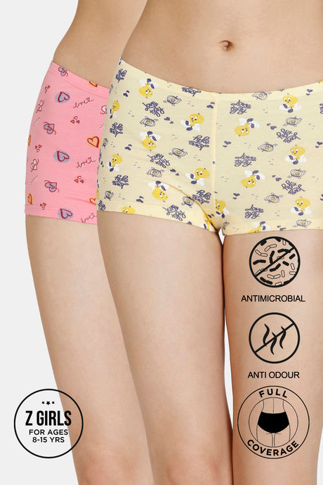 Buy Zivame Girls Anti-Microbial Medium Rise Full Coverage Boyshorts (Pack  of 2) - Assorted at Rs.247 online