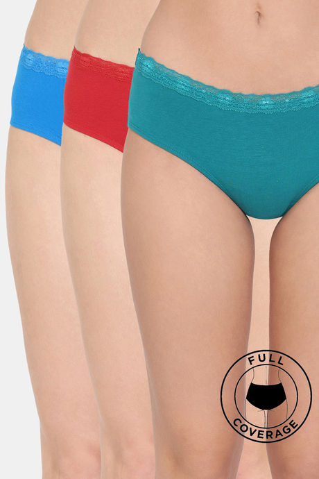 Buy Zivame Anti-Microbial Low Rise Full Coverage Hipster Panty (Pack of 3)  - Assorted at Rs.439 online