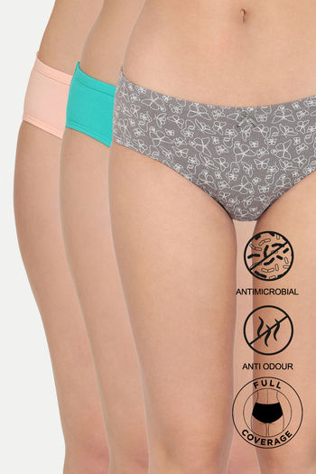 Buy Zivame Anti-Microbial Low Rise Full Coverage Hipster Panty (Pack of 3)  - Assorted at Rs.479 online