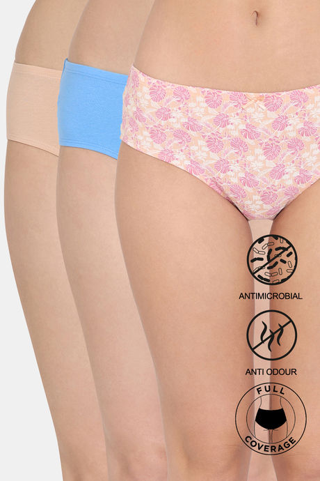 Buy Zivame Anti-Microbial Low Rise Full Coverage Hipster Panty (Pack of 3)  - Assorted at Rs.799 online