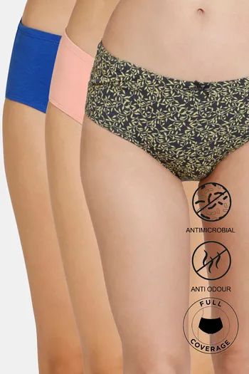 Buy Zivame Anti-Microbial Low Rise Full Coverage Hipster Panty (Pack of 3)  - Assorted at Rs.439 online