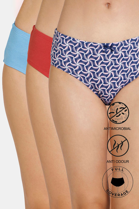 Buy Zivame Anti-Microbial Low Rise Full Coverage Hipster Panty (Pack of 3)  - Assorted at Rs.439 online