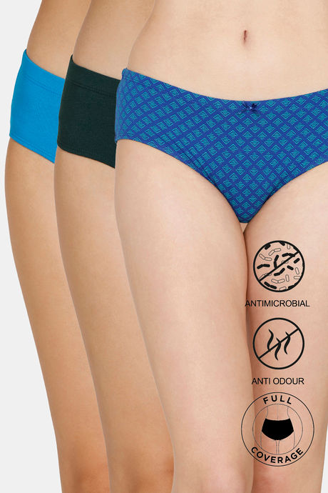 Buy Zivame Anti-Microbial Low Rise Full Coverage Hipster Panty (Pack of 3)  - Assorted at Rs.479 online