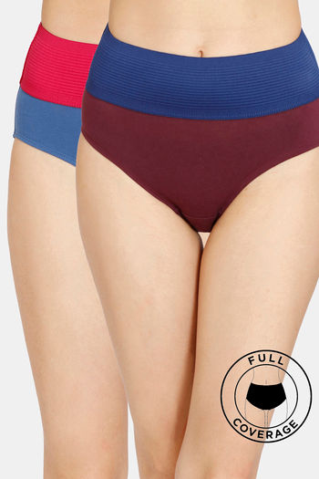 Buy Zivame High Rise Full Coverage Tummy Tucker Hipster Panty Assorted  (Pack of 2) online