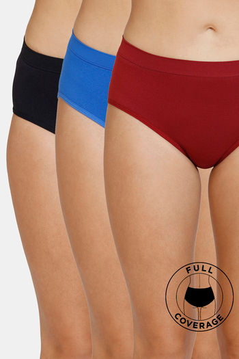 Buy Zivame Medium Rise Full Coverage Hipster Panty (Pack Of 3) - Assorted
