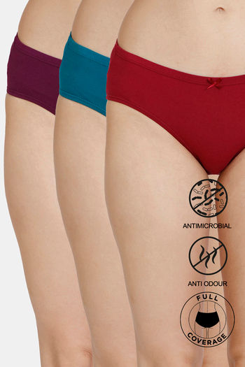 Buy Zivame Anti-Microbial Low Rise Full Coverage Hipster Panty (Pack of 3)  - Assorted at Rs.280 online