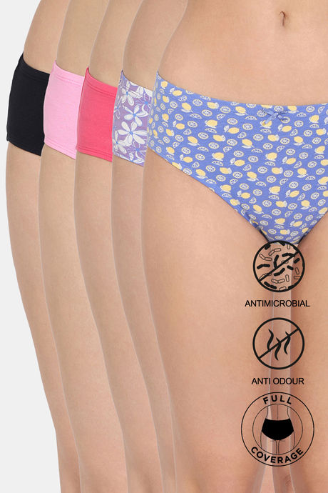 Buy Zivame Anti-Microbial Low Rise Full Coverage Hipster Panty (Pack of 5)  - Assorted at Rs.712 online