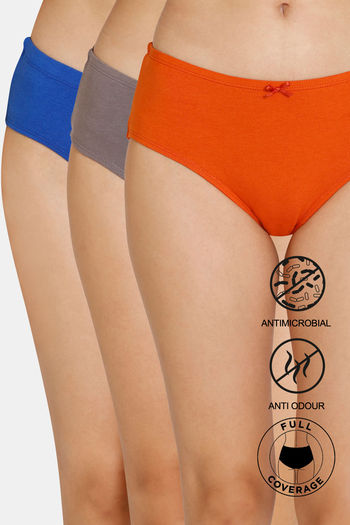 Buy Zivame Low Rise Full Coverage Anti-Microbial Hipster Panty (Pack of 3) - Assorted