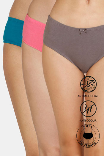 Buy Zivame Low Rise Full Coverage Anti-Microbial Hipster Panty (Pack of 3) - Assorted