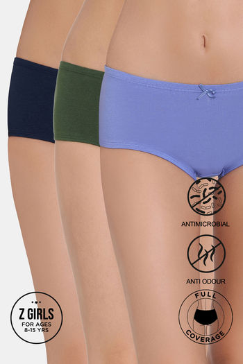Buy Zivame Girls Anti-Microbial Medium Rise Full Coverage Hipster Panty  (Pack of 3) - Assorted at Rs.329 online