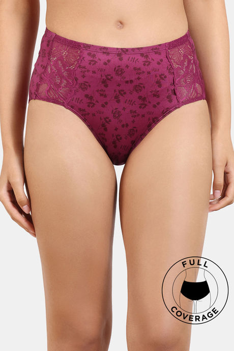 Zivame Rose Blush Vows Medium Rise Full Coverage Hipster Panty - Rhododendron