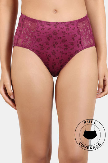 Buy Zivame Rose Blush Vows Medium Rise Full Coverage Hipster Panty - Rhododendron