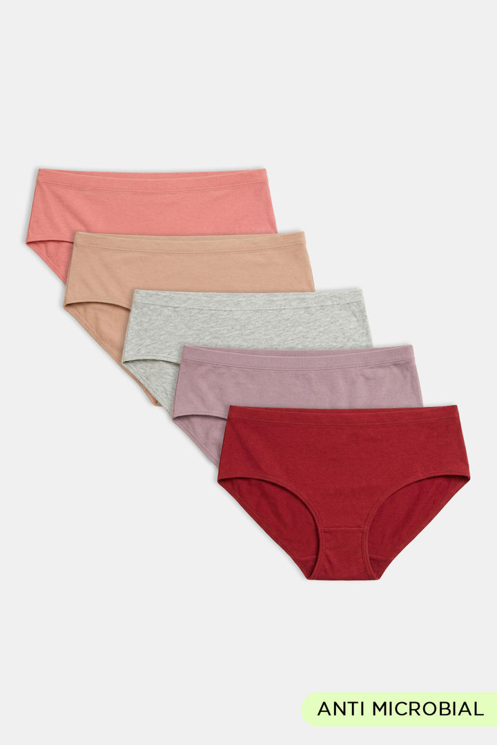 Zivame Medium Rise Full Coverage Hipster Panty (Pack of 5) - Multicolor