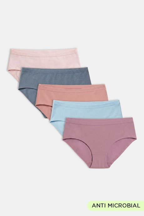 Zivame Medium Rise Full Coverage Hipster Panty (Pack of 5) - Multicolor