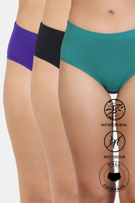 Buy Zivame Anti-Microbial Low Rise Full Coverage Hipster Panty (Pack of 3)  - Assorted at Rs.384 online