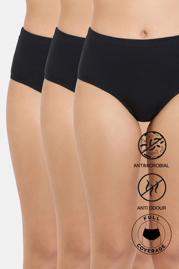 Zivame Anti-Microbial High Rise Full Coverage Hipster Panty (Pack of 3) - Multicolor