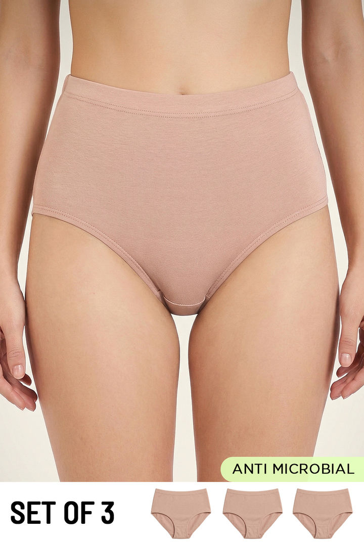 Zivame High Rise Full Coverage Hipster Panty (Pack of 3) - Multicolor