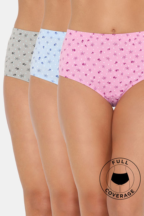 Zivame High Rise Full Coverage Hipster Panty (Pack of 3) - Multicolor