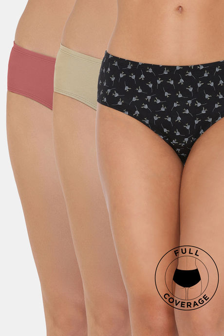 Zivame Low Rise Full Coverage Bikini Panty (Pack of 3) - Multicolor