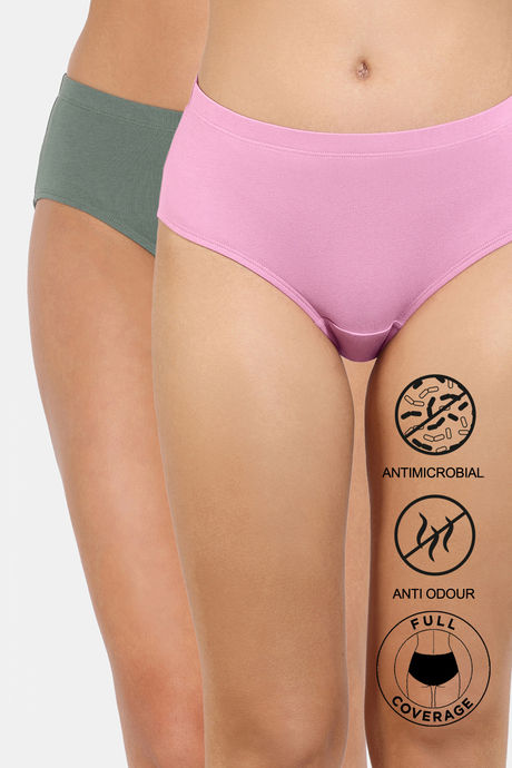 Zivame Medium Rise Full Coverage Hipster Panty (Pack of 2) - Multicolor