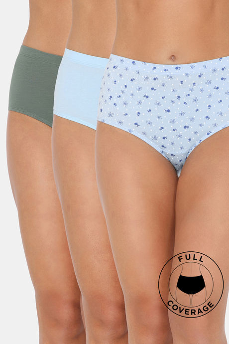 Zivame High Rise Full Coverage Hipster Panty (Pack of 3) - Multicolor
