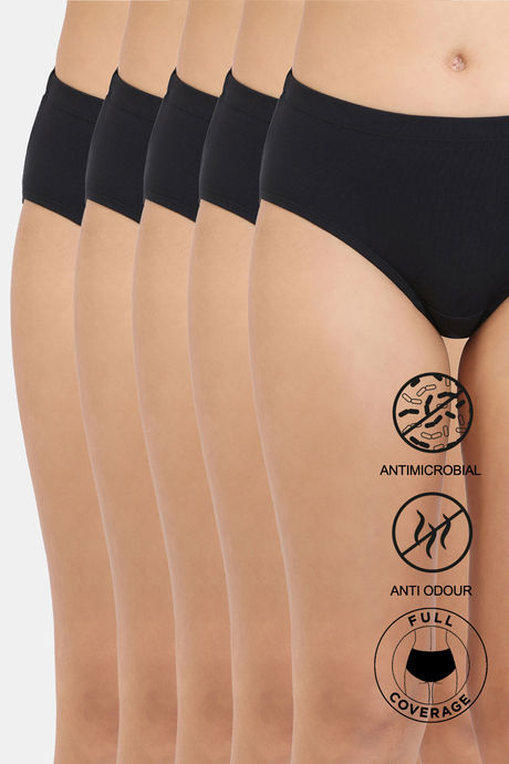 Zivame Anti-Microbial Medium Rise Full Coverage Hipster Panty (Pack of 5) - Multicolor