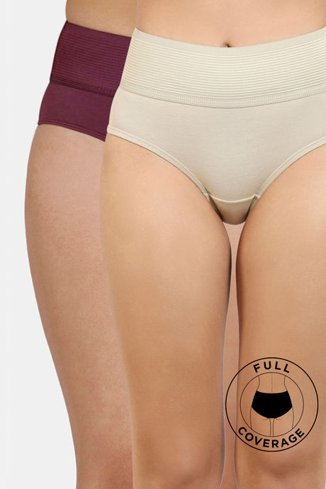 Zivame High Rise Full Coverage Tummy Tucker Hipster Panty (Pack of 2) - Multicolor