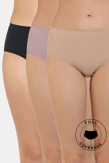Zivame Medium Rise Full Coverage No Visible Panty Line Hipster (Pack of 3) - Multicolor