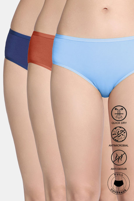 Zivame Bamboo Breeze Low Rise Full Coverage Hipster Panty (Pack of 3) - Multicolor