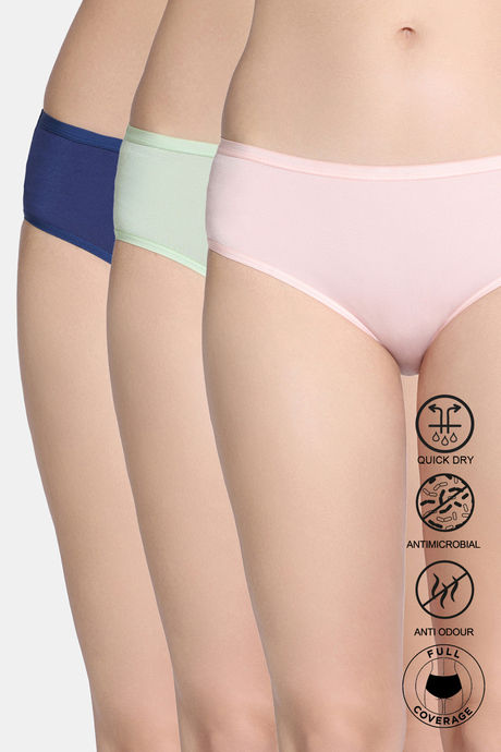 Zivame Bamboo Breeze Low Rise Full Coverage Hipster Panty (Pack of 3) - Multicolor
