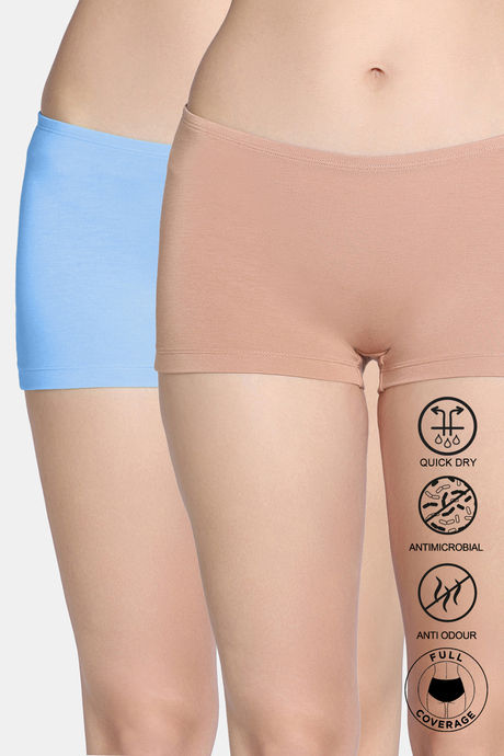Zivame Bamboo Breeze Medium Rise Full Coverage Boyshorts (Pack of 2) - Multicolor