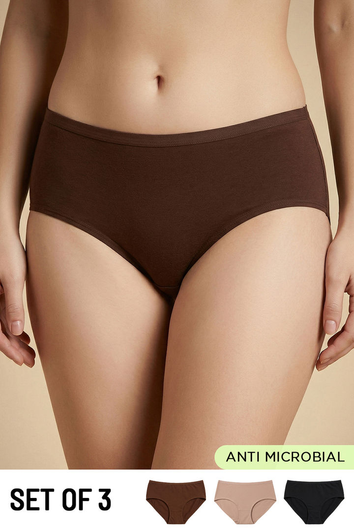Zivame Low Rise Full Coverage Hipster Panty (Pack of 3) - Multicolor