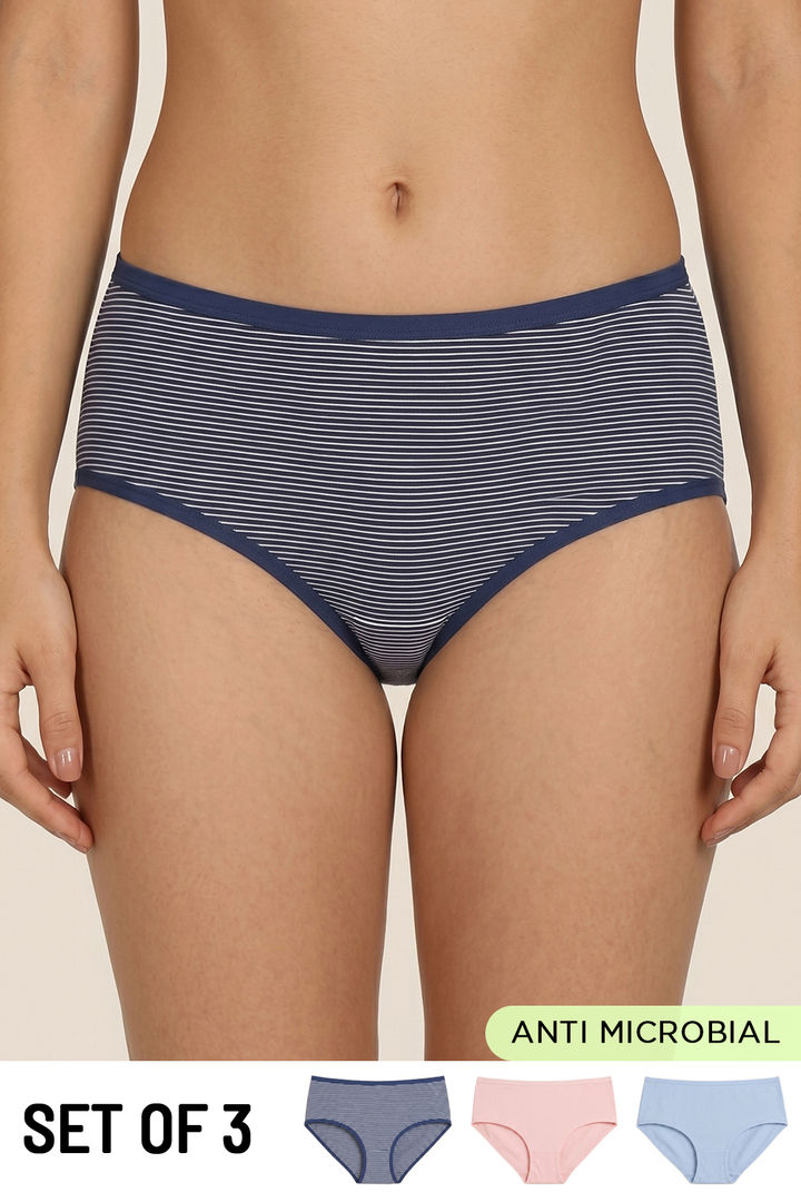 Zivame Medium Rise Full Coverage Hipster Panty (Pack of 3) - Multicolor