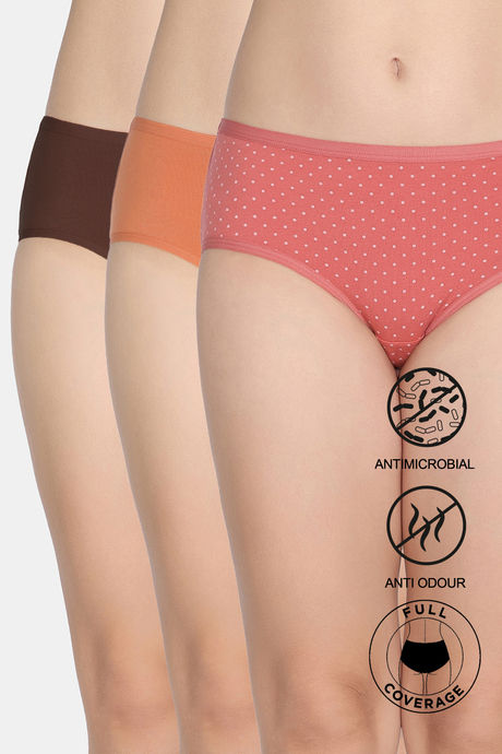 Zivame Medium Rise Full Coverage Hipster Panty (Pack of 3) - Multicolor